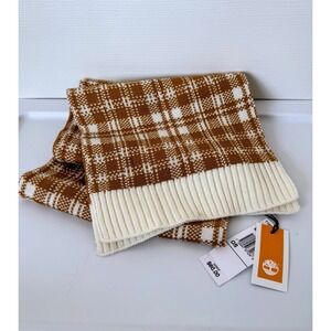 Timberland Plaid Knit Scarf Brown Cream NWT Unisex Winter Cozy Soft MSRP $60 NWT
